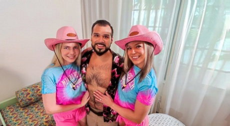 Two blonde teens with big butts eat a dick and take it in their twats