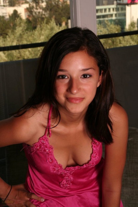 Slim teen with dark hair Summer finger spreads her pink twat once she's naked