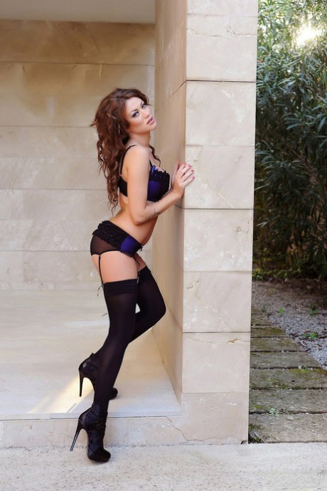 Skinny model Becky Holt exposes her hot bosom and poses in sexy lingerie