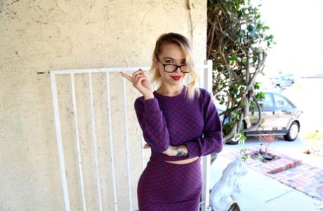 Redhead amateur Alina West seduces her guy with no panty upskirt in glasses