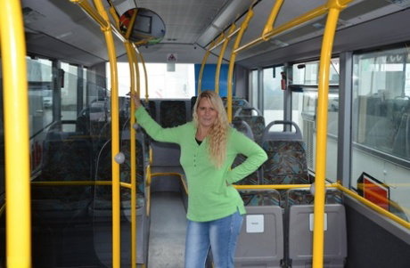 Blonde amateur Sweet Susi strips to her socks on a public bus