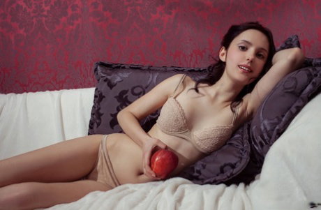 Erotic Wladlena strips her panties to spread naked showing puffy pussy lips
