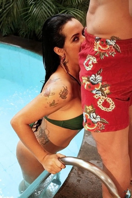Filthy latina MILF Nicolle Bitencourt gets porked and facialized by the pool