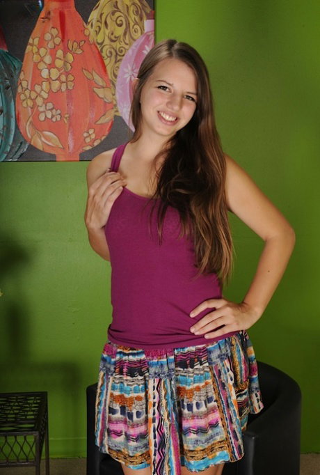 Cute teen chick Anne Marie strips to reveal perfect teen titties