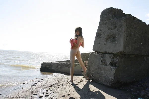 Skinny teen flashes her skinny body in a pink dress on an ocean beach  - Beach, Face, Tiny Tits, Upskirt, Ass, Teen, Skirt, Outdoor, Spreading, Skinny  - Photo 7