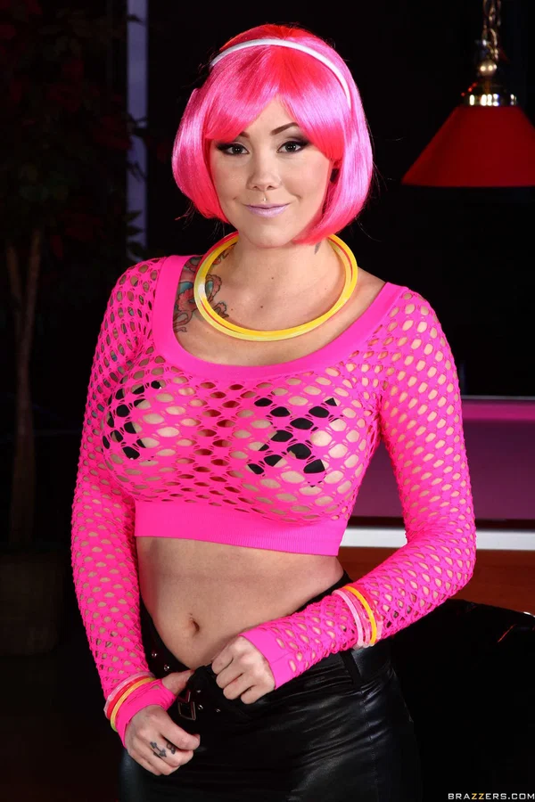 Hot babe Ashton Pierce with pink hair in pink stockings shows her ass and tits  - Big Tits, Sexy, Pornstar, Brunette, Spreading, Pussy, Non Nude, Fake Tits, Short Hair  - Photo 1