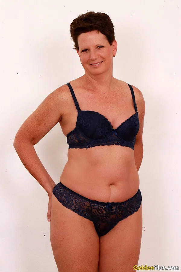 Mature lady Beth Mckenna removes her bra and panty set before giving head  - Mature, Short Hair, BBW, Chubby, Cum In Mouth, Curvy, Thick, Cumshot, Tiny Tits, Hairy  - Photo 1