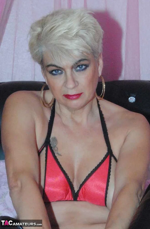 Platinum blonde Dimonty rubs her twat in a revealing bikini top and long boots  - MILF, Chubby, Curvy, Short Hair, BBW, Boots, Thick, Amateur, Spreading, Panties  - Photo 13