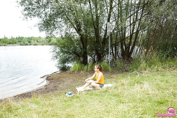 Busty teen amateur Adelle stripping naked in woods for swim in lake  - Beach, Outdoor, Undressing, Teen, Ass, Shorts, Clothed, Panties, Wet, PAWG  - Photo 1