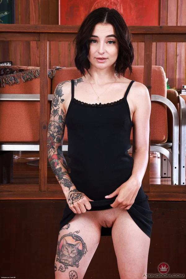 Tattooed brunette Stevie Moon parts her pussy lips in a closeup shot  - Close Up, Ass, Teen, Amateur, Petite, Short Hair, Shaved, Skinny, Pussy, Big Clit  - Photo 1