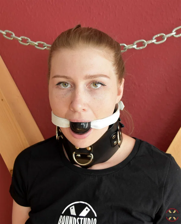 Experimental Yuly dons gags before being attached to a St Andrew's Cross  - BDSM, Bondage, Clothed, Non Nude  - Photo 9