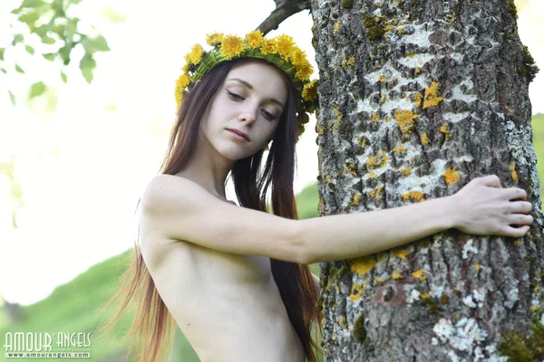 Skinny teen Lapa wears a crown of flowers while posing naked in a meadow  - Skinny, Teen, Outdoor, Shaved, Babe, Tiny Tits, Pussy, Ass, Spreading, Nipples  - Photo 6