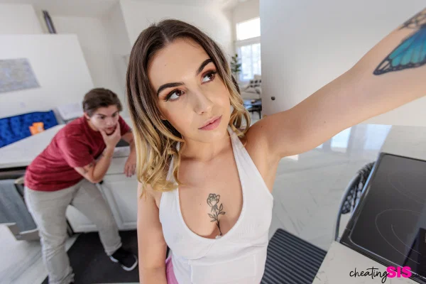 Chanel Camryn plays on her phone prior to having sex with her stepbrother  - Pussy, Teen, Close Up, Hairy, Upskirt, Spreading, Reality, Cowgirl, Tattoo, Clothed  - Photo 2