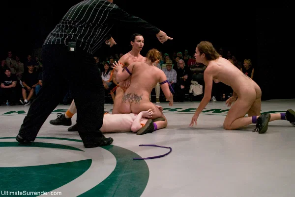 Naked females are tied up with shoelaces during a wrestling match  - Sports, MILF, Petite, Tall, Redhead, White, Bondage, BDSM, Lesbian, Ass  - Photo 11