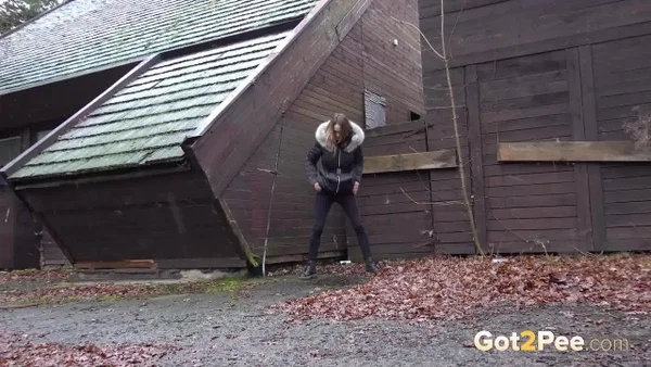 White girl Cynthia Vellons squats to take a piss next to an isolated building  - Pissing, Public, MILF, Boots, Spreading, Pussy, Outdoor, Czech, Close Up, Shaved  - Photo 15