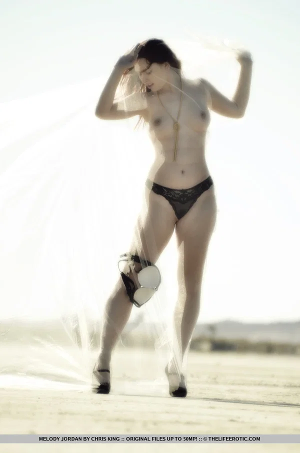 Redheaded girl Melody Jordan takes off her bra and panty set on a dry lake bed  - Beautiful, Redhead, Outdoor, Hairy, Pussy, Lingerie, Panties, Tiny Tits, Natural Tits, Solo  - Photo 2