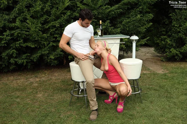 Young blonde Tricia eats cum from fingers after PTM action in backyard  - Teen, Outdoor, Amateur, Ass Fucking, Hardcore, Cumshot, Doggy Style, Shaved, High Heels, Cum In Mouth  - Photo 5
