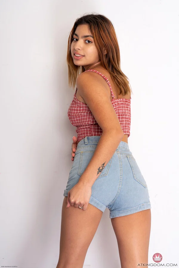Latina teen Hazel Heart strips to stand naked on a stool in her bedroom  - Skinny, Teen, Latina, Petite, Amateur, Shorts, Non Nude, Cute  - Photo 4