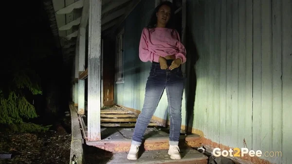 Solo girl Summy May takes a piss on the steps of a decrepit house at night  - Pissing, Outdoor, Jeans, Pussy, Close Up, Non Nude, Babe, Beautiful, Solo, European  - Photo 2