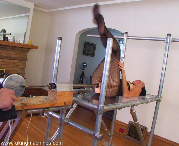 Little nympho in fishnet pantyhose Sabrina tries out a machine dildo  - Bondage, BDSM, Pussy, Schoolgirl, Feet, Spreading  - Photo 9