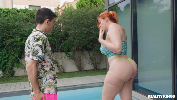 Chubby redhead Abigaiil Morris gets spit roasted in an MFM threesome  - Curvy, MMF, Chubby, Big Tits, BBW, Thick, Threesome, Cheating, Latina, Interracial  - Photo 1