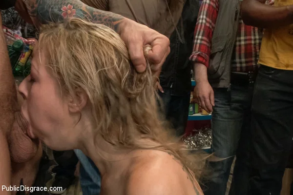 Zoey Monroe is subjected to a gangbang inside of a store open to the public  - Orgy, Deepthroat, Public, Bondage, BDSM, Ass Fucking, Groupsex, Piercing, Doggy Style, Spanking  - Photo 4