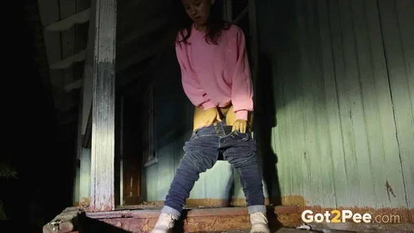 Solo girl Summy May takes a piss on the steps of a decrepit house at night  - Pissing, Outdoor, Jeans, Pussy, Close Up, Non Nude, Babe, Beautiful, Solo, European  - Photo 11