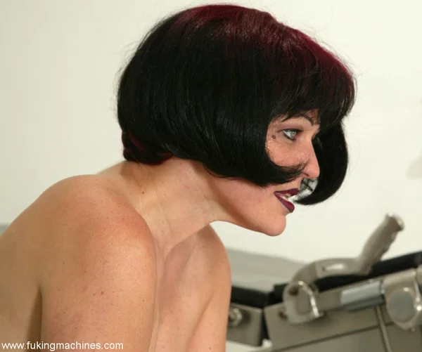 Redheaded woman Trixie squats upon a sex machine in stockings and heels  - BDSM, Bondage, Short Hair, Pussy, Redhead, Spreading  - Photo 8