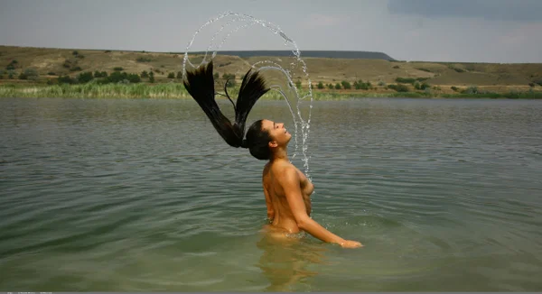 Naked girl with long hair tied up plays in the shallow waters of a pond  - Beach, Tiny Tits, Amateur, Outdoor, Ass, Babe, Model, Glamour, Solo, Beautiful  - Photo 6