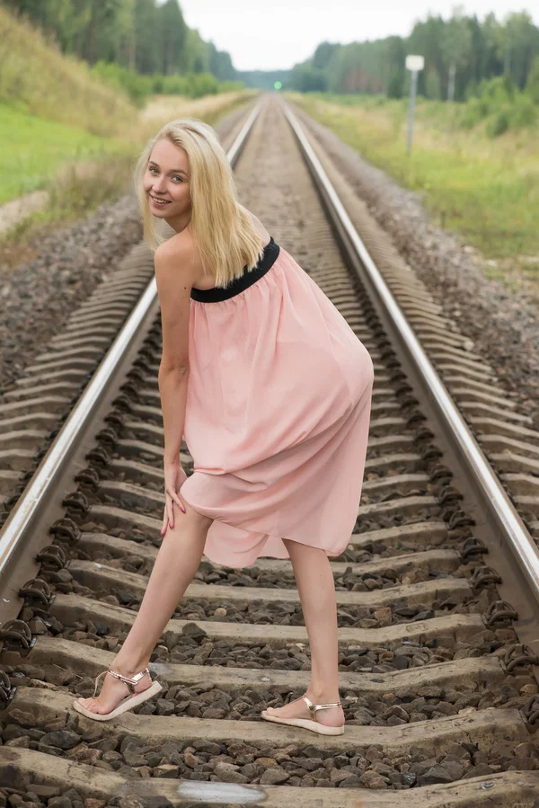 Skinny blonde teen gets totally naked on a set of railroad tracks  - Outdoor, Teen, Sandals, Glamour, Skinny, Tiny Tits, Beautiful, Model, Solo, Babe  - Photo 2