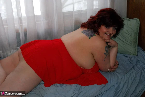 SSBBW Blackwidowak releases huge saggy tits from red baby doll lingerie  - SSBBW, BBW, Saggy Tits, Mature, Redhead, Big Tits, Amateur, Chubby, Tattoo, Curvy  - Photo 6