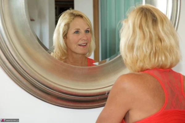 Older blonde Molly MILF slides her sexy underwear aside in red pumps  - Mature, Upskirt, Spreading, Clothed, Panties, High Heels, Short Hair, Amateur, Fingering, Blonde  - Photo 10