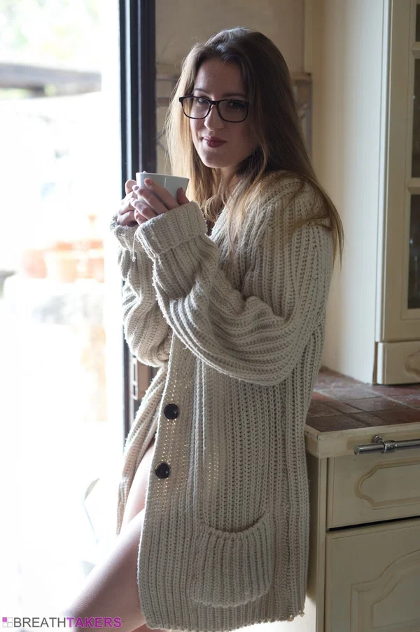 British model Scarlot Rose bares her boobs in glasses over breakfast  - Glasses, Clothed, Lingerie, Redhead, Model, Solo, Big Tits, Natural Tits, Kitchen, Babe  - Photo 3