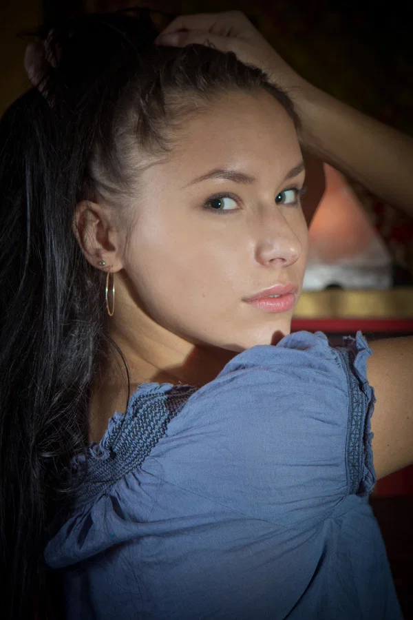 Brunette teen Diana G reveals her firm tits and pink pussy during a solo gig  - Teen, Model, Lesbian, Glamour, Cute  - Photo 5