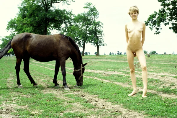 Long legged blonde teen poses naked in the field with a saddled horse  - Petite, Outdoor, Short Hair, Skinny, Shaved, Teen, Tiny Tits, Beautiful, Nipples, Ass  - Photo 15