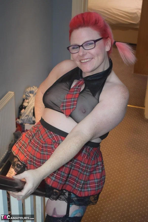 Mature amateur Mollie Foxxx exposes herself in schoolgirl attire  - BBW, Mature, Chubby, Curvy, Thick, Amateur, Glasses, Upskirt, Redhead, Clothed  - Photo 11