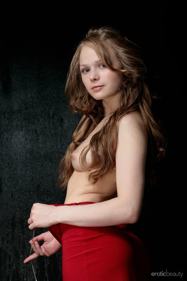 Nice teen Mia C frees her perky tits and bald slit from a red dress  - Teen, Babe, European, Glamour, Spreading, Tiny Tits, Legs, Skirt, Feet, Pussy  - Photo 7