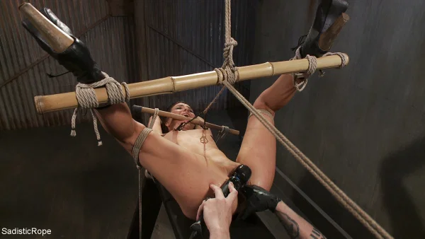 White girl Juliette March is bound and tortured with rope by a fellow slave trai  - Bondage, Petite, BDSM, Brunette, White  - Photo 4
