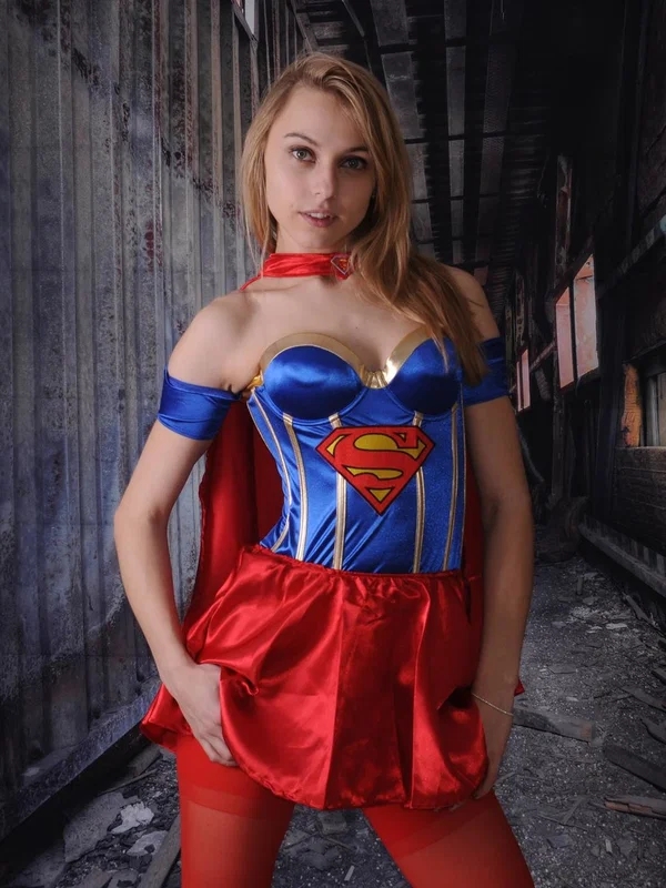 Beautiful amateur babe Chloe posing dressed as a Superwoman in a solo  - Cosplay, Uniform, Clothed, Skirt, Stockings, Babe, Beautiful, Solo, Non Nude, Blonde  - Photo 19