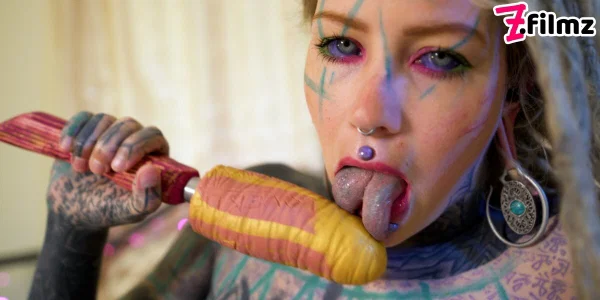 Tattooed girl Anuskatzz masturbates with a sex toy while bare naked  - Fetish, Tattoo, BDSM, Bondage, Piercing, Close Up, Dildo, Natural Tits, Spreading, White  - Photo 11