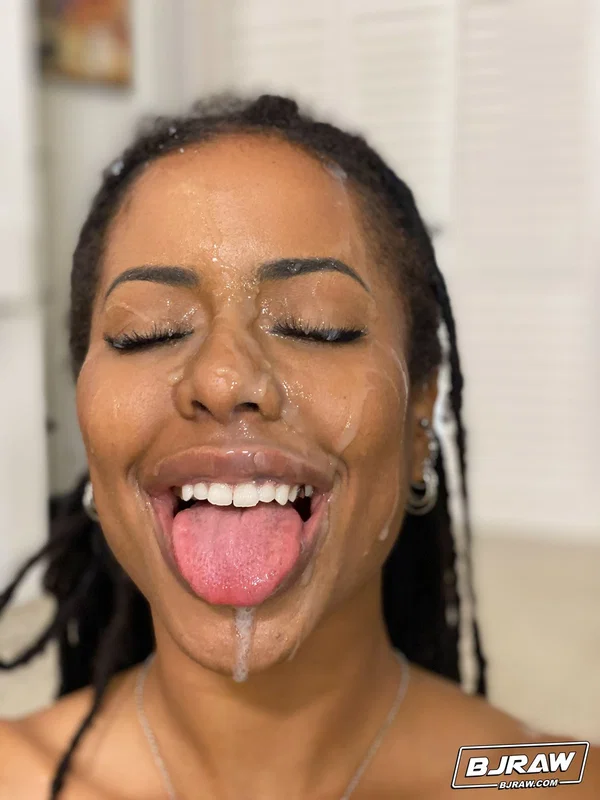 Curvy ebony Kira Noir exposes her firm fake tits before a blowjob & big facial  - Ball Licking, Ebony, Facial, Deepthroat, Blowjob, African, Big Cock, Cumshot, Black, Cute  - Photo 20
