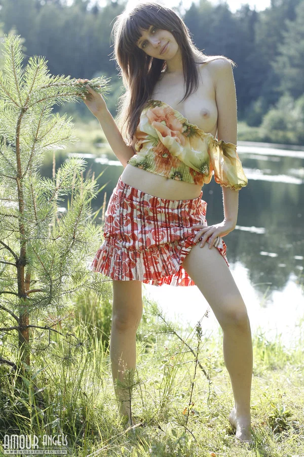 Beautiful teen Lena exposes her pert tits and bald cunt by the lake  - Teen, Outdoor, Skirt, Pussy, Babe, Brunette, Spreading, Upskirt, Clothed, Feet  - Photo 17