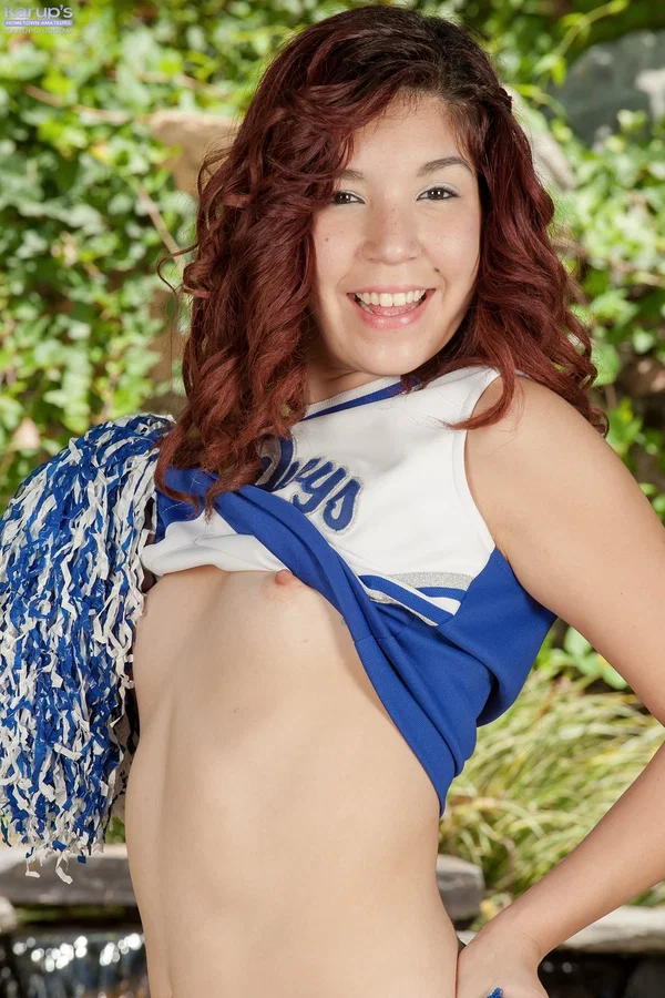 Redheaded Latina cheerleader Leah Cortez presents her love holes outdoors  - Cheerleader, Schoolgirl, Teen, Close Up, Petite, Latina, Beautiful, Solo, Sexy, Panties  - Photo 4