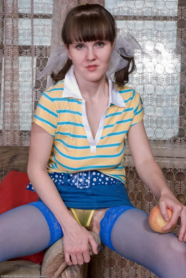 Sweet amateur Masha lets out her big boobs and spreads her bushy twat  - Hairy, Pigtails, Amateur, Upskirt, Panties, Close Up, Pussy, Spreading, Big Tits, Stockings  - Photo 1