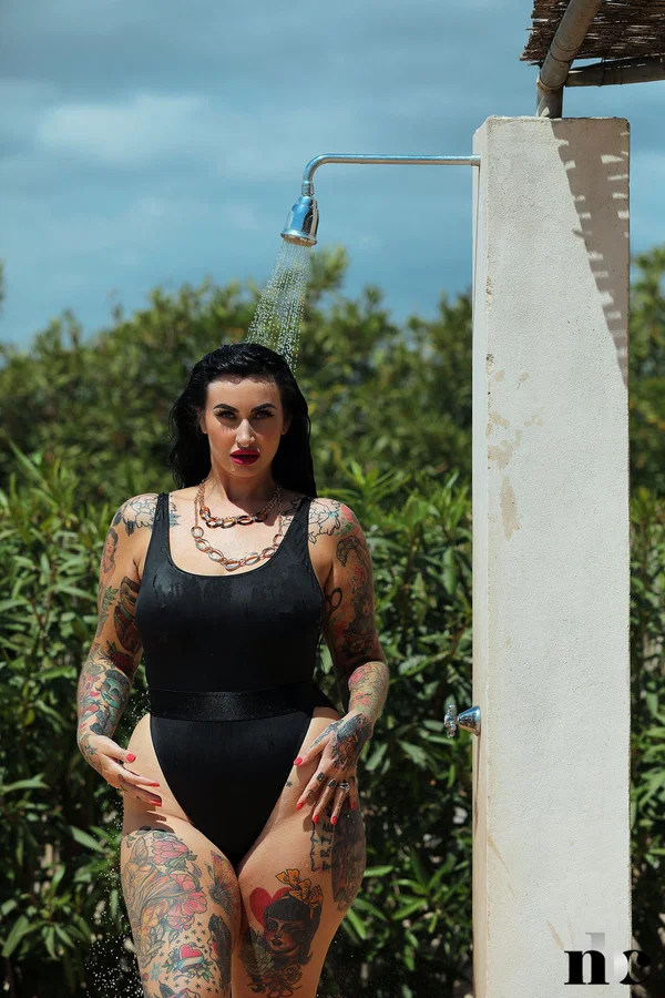 Chubby babe Cherrie Pie shows off her tattooed naked body outdoors  - Curvy, Tattoo, Shower, BBW, Chubby, Thick, Wet, Outdoor, Sexy, Big Tits  - Photo 5