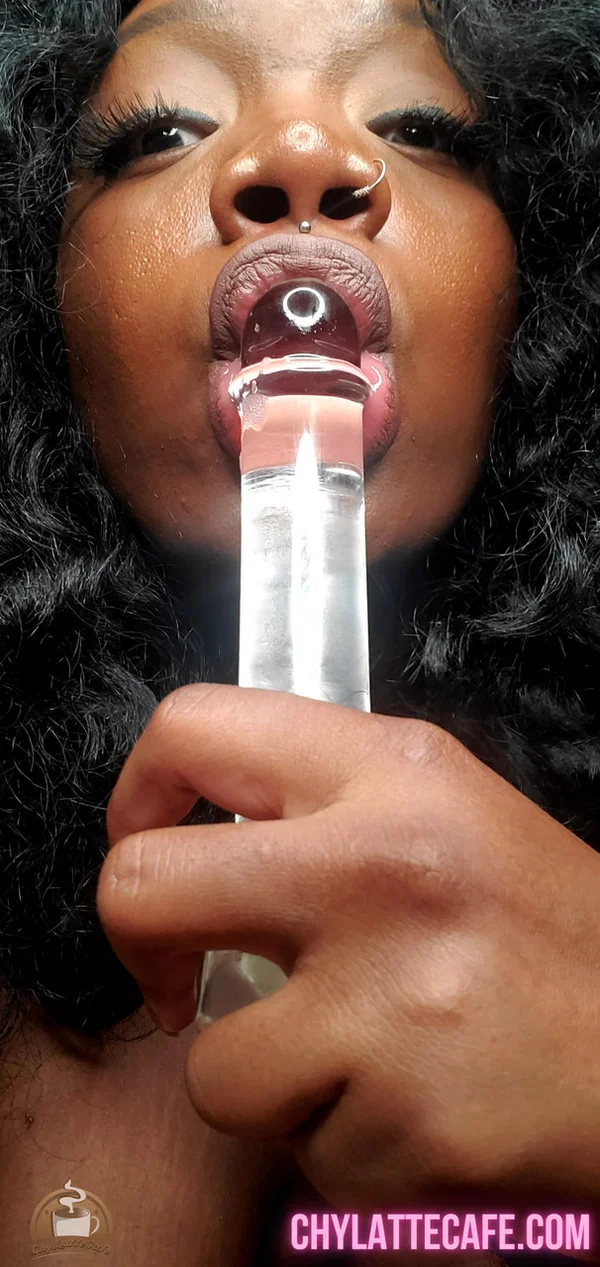 Ebony fatty with big saggy tits Chy Latte sucking and licking a glass toy  - Ebony, Black, Saggy Tits, Nipples, BBW, Chubby, Thick, Curvy, African, Big Tits  - Photo 6