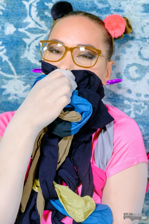 Cute girl Naomi adorns herself in layers of nylons during SFW solo action  - Wife, Housewife, Pantyhose, Glasses, Fetish, Pigtails, Clothed, Skirt, Feet, Solo  - Photo 7