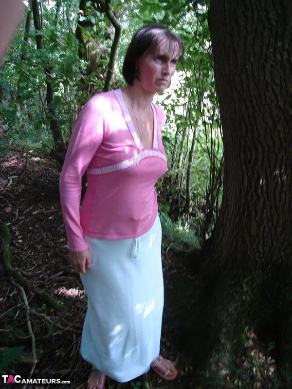 Older woman Slut Scot Susan gives a blowjob in the woods after baring her ass  - Mature, Outdoor, Amateur, Skirt, Short Hair, Clothed, Upskirt, Ass, PAWG, Hairy  - Photo 2