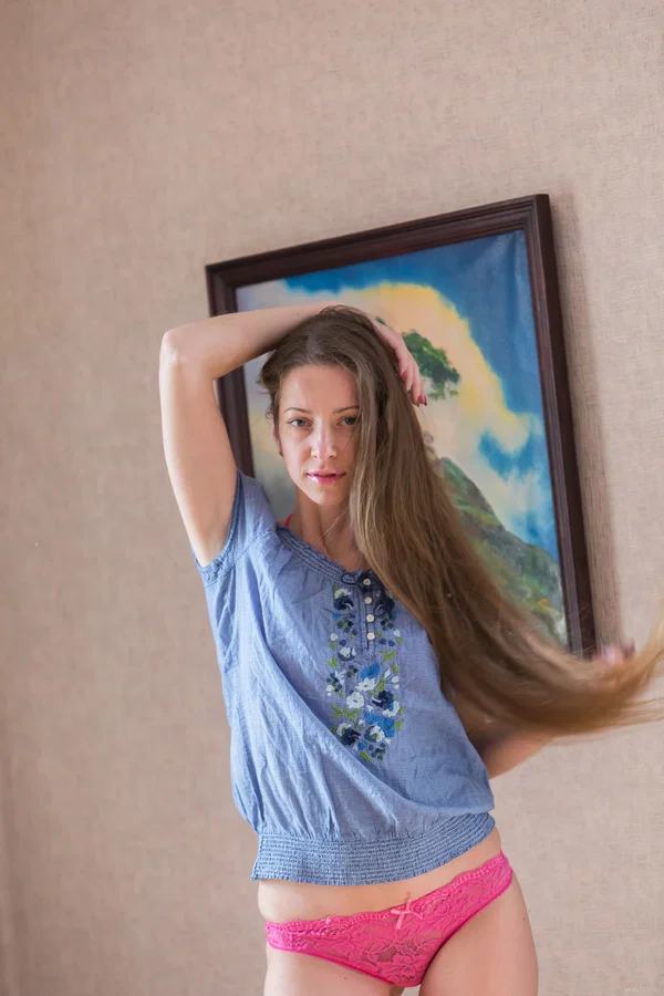 Teen girl with long hair Mika A gets totally naked on a sofa in a window sill  - Teen, Amateur, Cute, Pussy, Blonde, Tiny Tits, Beautiful, Sexy, Panties, Model  - Photo 2