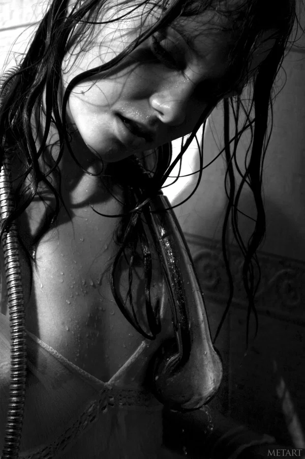 Dark-haired teen gets wet and sexy while taking a shower in black and white  - Shower, Wet, Model, Teen, Beautiful, Sexy, Glamour, Cute, Babe, Tiny Tits  - Photo 6